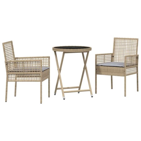 vidaXL Set Bistro da Giardino a 3 Pezzi con Cuscini Beige in Polyrattan