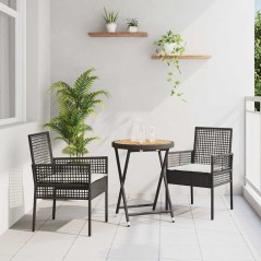Set Bistro da Giardino in 3 Pezzi con Cuscini - Rattan Nero