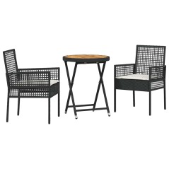 Set Bistro da Giardino in 3 Pezzi con Cuscini - Rattan Nero