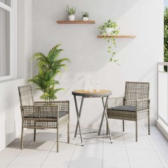 Set Bistro da Giardino a 3 Pezzi con Cuscini Grigio in Rattan Sintetico