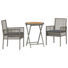 Set Bistro da Giardino a 3 Pezzi con Cuscini Grigio in Rattan Sintetico