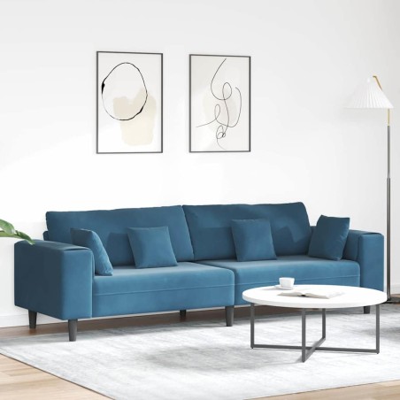 vidaXL Divano in Velluto con cuscino con cuscino Blu 208 cm Velluto