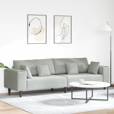 vidaXL Divano in Velluto con cuscino con cuscino Grigio chiaro 208 cm Velluto