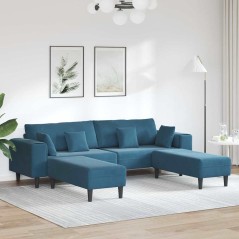 vidaXL Divano in Velluto con cuscino con cuscino 3 pcs Blu 208 cm Velluto