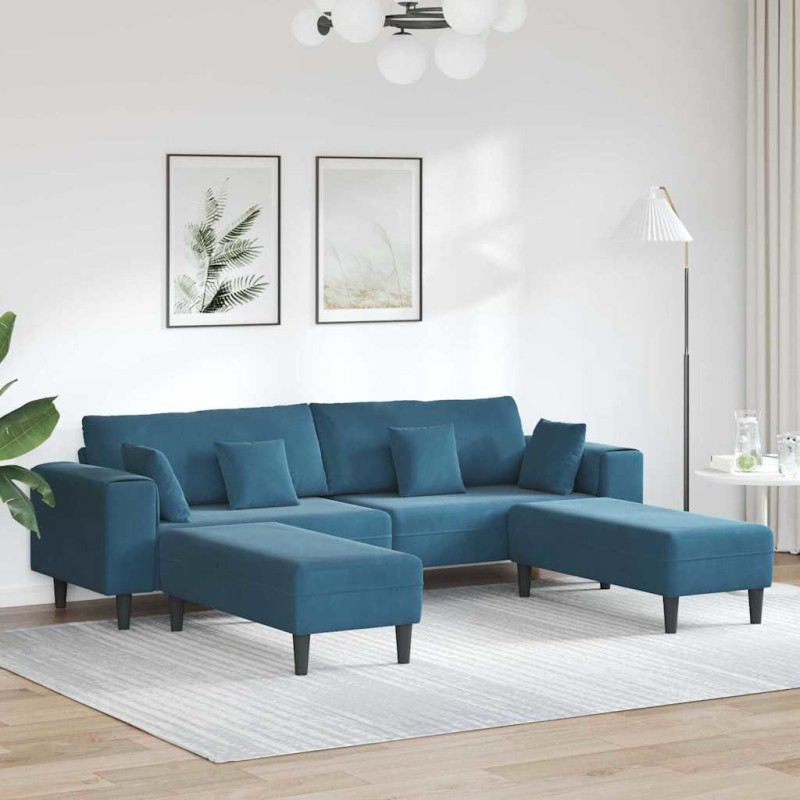 vidaXL Divano in Velluto con cuscino con cuscino 3 pcs Blu 208 cm Velluto vidaXL Divano in Velluto con cuscino con cuscino 3 pcs Blu 208 cm Velluto