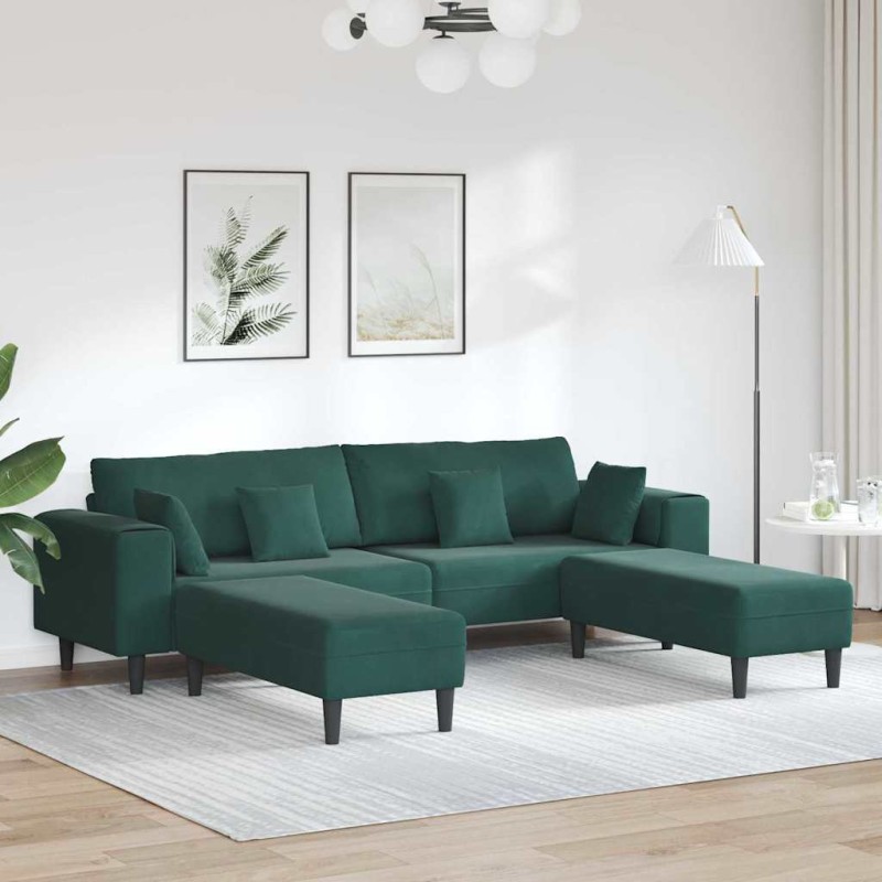 vidaXL Divano in Velluto con cuscino con cuscino 3 pcs Verde Scuro 208 cm Velluto vidaXL Divano in Velluto con cuscino con cuscino 3 pcs Verde Scuro 208 cm Velluto