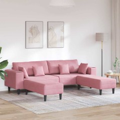 vidaXL Divano in Velluto con cuscino con cuscino 3 pcs Rosa 208 cm Velluto