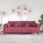 vidaXL Divano in Velluto con cuscino con cuscino 3 pcs Rosso Vino 208 cm Velluto