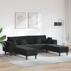 vidaXL Divano in Velluto con cuscino con cuscino 3 pcs Nero 208 cm Velluto