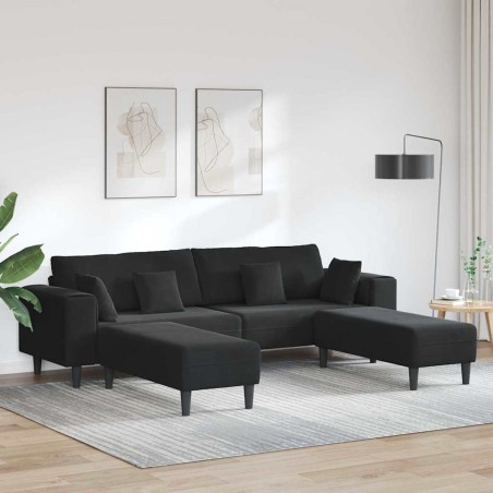 vidaXL Divano in Velluto con cuscino con cuscino 3 pcs Nero 208 cm Velluto