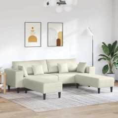vidaXL Divano in Velluto con cuscino con cuscino 3 pcs Crema 208 cm Velluto