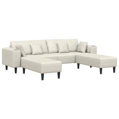 vidaXL Divano in Velluto con cuscino con cuscino 3 pcs Crema 208 cm Velluto