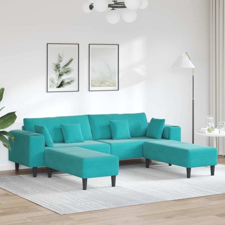vidaXL Divano in Velluto con cuscino con cuscino 3 pcs Turchese 208 cm Velluto