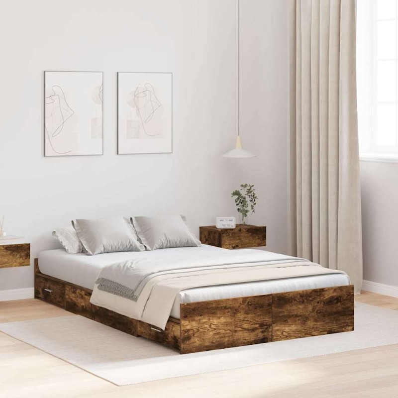vidaXL Struttura letto con contenitore Rovere fumo 120 x 200 cm