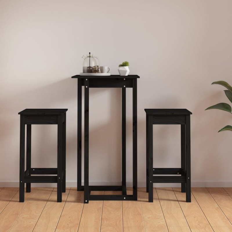 Set da Bar 3 pz Nero in Legno Massello di Pino Set da Bar 3 pz Nero in Legno Massello di Pino