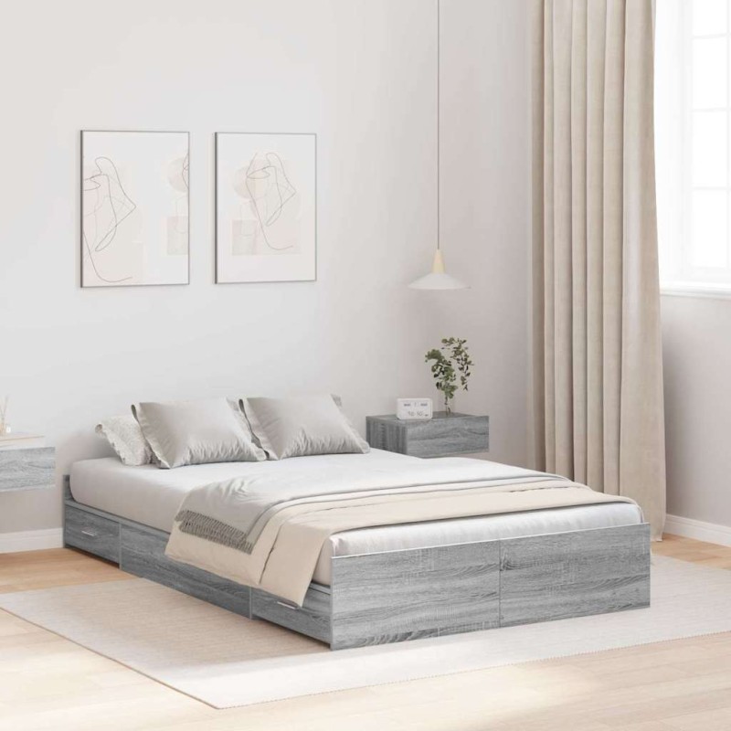 vidaXL Letto con contenitore Grigio Sonoma Grigio sonoma 120 x 190 cm