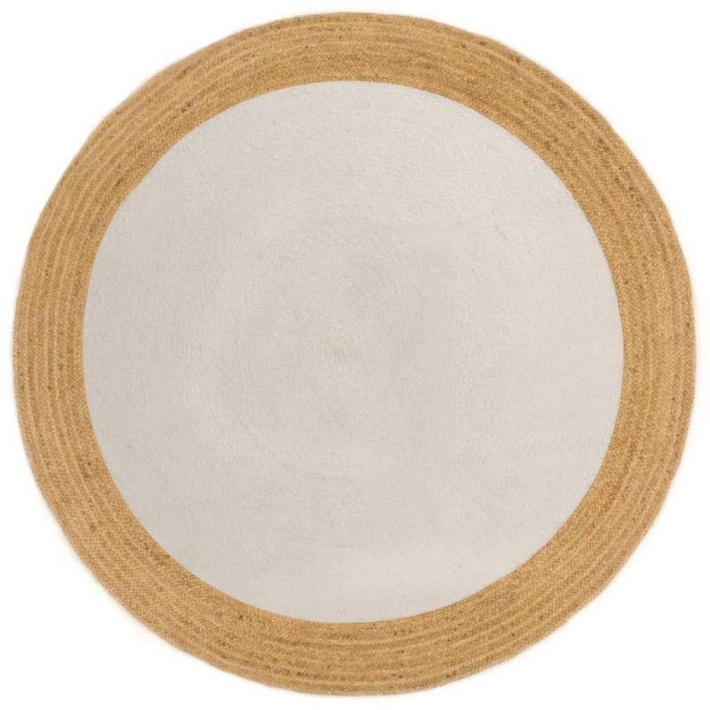 Tappeto Intrecciato Bianco e Naturale 180cm Juta Cotone Rotondo Tappeto Intrecciato Bianco e Naturale 180cm Juta Cotone Rotondo
