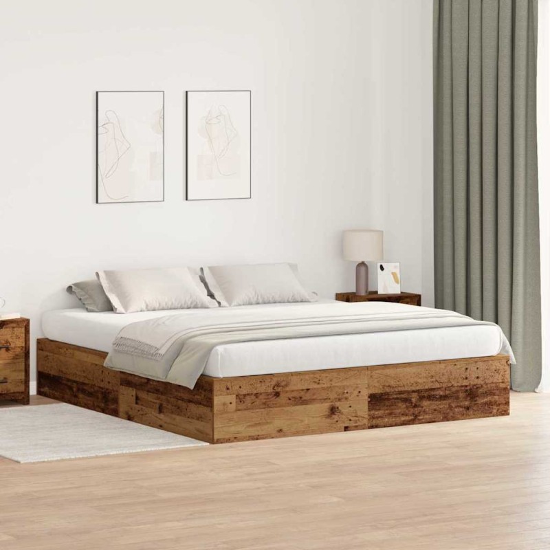 vidaXL Struttura del letto con contenitore in legno antico 200x200 cm