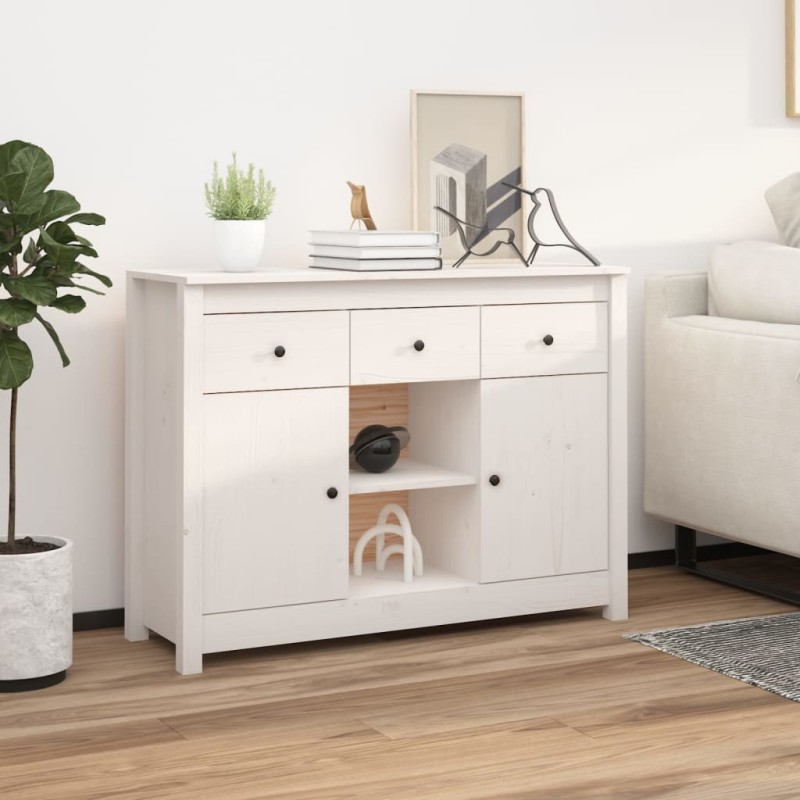 Credenza Bianca 100x35x74,5 cm in Legno Massello di Pino Credenza Bianca 100x35x74,5 cm in Legno Massello di Pino