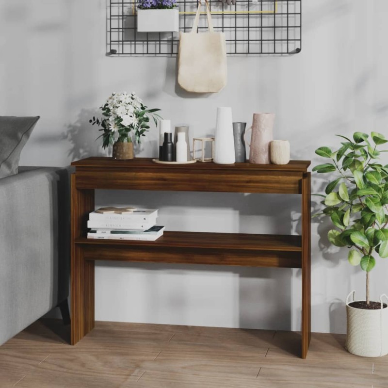 Tavolino Consolle Rovere Marrone 102x30x80 cm Legno Multistrato Tavolino Consolle Rovere Marrone 102x30x80 cm Legno Multistrato