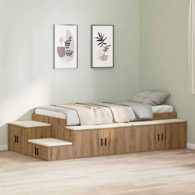 vidaXL Struttura Letto di Stoccaggio in Rovere Artigianale 75x190 cm vidaXL Struttura Letto di Stoccaggio in Rovere Artigianale 75x190 cm
