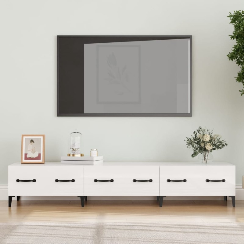 Mobile Porta TV Bianco Lucido 150x34,5x30 cm Legno Multistrato Mobile Porta TV Bianco Lucido 150x34,5x30 cm Legno Multistrato
