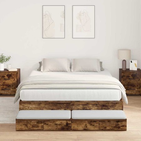 vidaXL Struttura letto con contenitore in rovere affumicato 135x190 cm