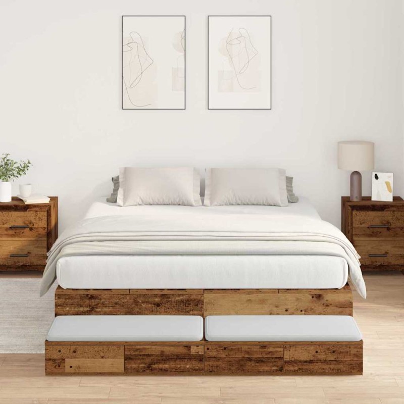 vidaXL Struttura letto con contenitore in legno vecchio 135x190 cm vidaXL Struttura letto con contenitore in legno vecchio 135x190 cm
