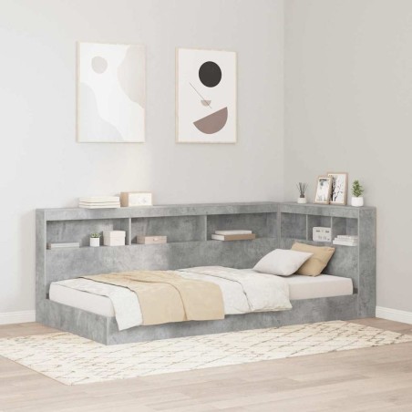 vidaXL Letto con libreria grigio cemento 75x190 cm in legno composito