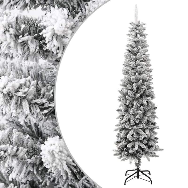 Albero Natale Artificiale Sottile Neve Floccata 240 cm PVC e PE Albero Natale Artificiale Sottile Neve Floccata 240 cm PVC e PE