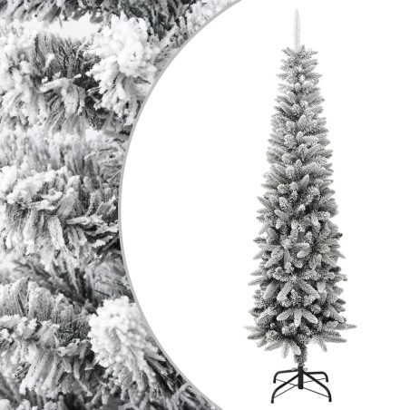 Albero Natale Artificiale Sottile Neve Floccata 240 cm PVC e PE