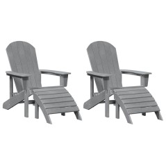 vidaXL Sedie Adirondack con Poggiapiedi 2 pcs in Grigio Chiaro HDPE