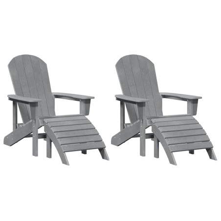 vidaXL Sedie Adirondack con Poggiapiedi 2 pcs in Grigio Chiaro HDPE