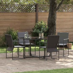 Set da Pranzo da Giardino in 6 Pezzi con Cuscini in Acciaio e Textilene