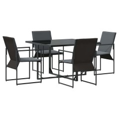 Set da Pranzo da Giardino in 6 Pezzi con Cuscini in Acciaio e Textilene