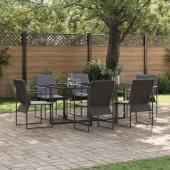 Set da Pranzo da Giardino in 9 Pezzi con Cuscini in Acciaio e Testilene