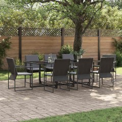 Set da pranzo da giardino in 12 pezzi con cuscini in acciaio e textilene