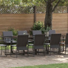 Set da Pranzo da Giardino da 15 Pezzi con Cuscini in Acciaio e Textilene