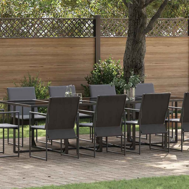 Set da Pranzo da Giardino da 15 Pezzi con Cuscini in Acciaio e Textilene