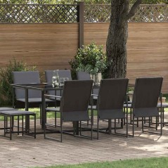 Set da Pranzo per il Giardino in 13 Pezzi con Cuscini in Acciaio e Textilene