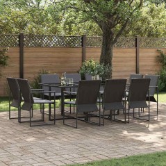 vidaXL Set da Pranzo da Giardino da 11 Pezzi con Cuscini in Acciaio e Textilene