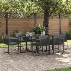 Set da pranzo da giardino 9 pezzi con cuscini in acciaio e rattan sintetico