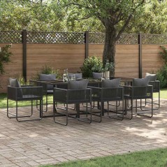 Set da pranzo da giardino da 12 pezzi con cuscini in acciaio e rattan sintetico
