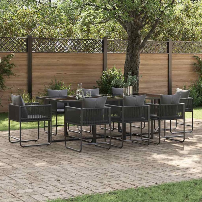Set da pranzo da giardino da 12 pezzi con cuscini in acciaio e rattan sintetico Set da pranzo da giardino da 12 pezzi con cuscini in acciaio e rattan sintetico