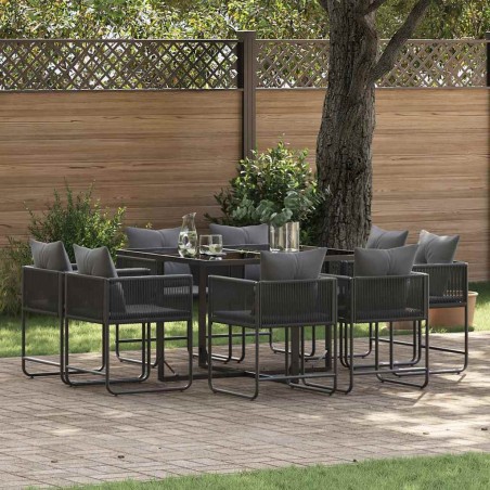Set da Pranzo da Giardino a 10 Pezzi con Cuscini in Acciaio e Rattan Polipropilene
