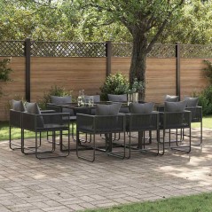 Set da pranzo da giardino 13 pezzi con cuscini in acciaio e rattan sintetico