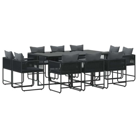 Set da pranzo da giardino 13 pezzi con cuscini in acciaio e rattan sintetico