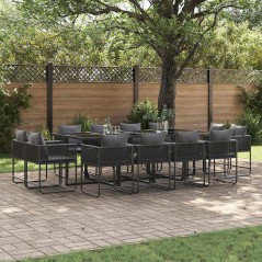 vidaXL Set da pranzo da giardino in 16 pezzi con cuscini in acciaio e poli rattan