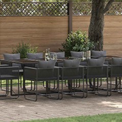 Set da pranzo da giardino in 19 pezzi con cuscini in acciaio nero e rattan sintetico