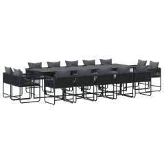 Set da pranzo da giardino in 19 pezzi con cuscini in acciaio nero e rattan sintetico